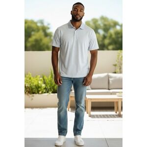 UNTUCKit Men's Striped Polo Shirt X-Large Blue White Performance Golf Casual